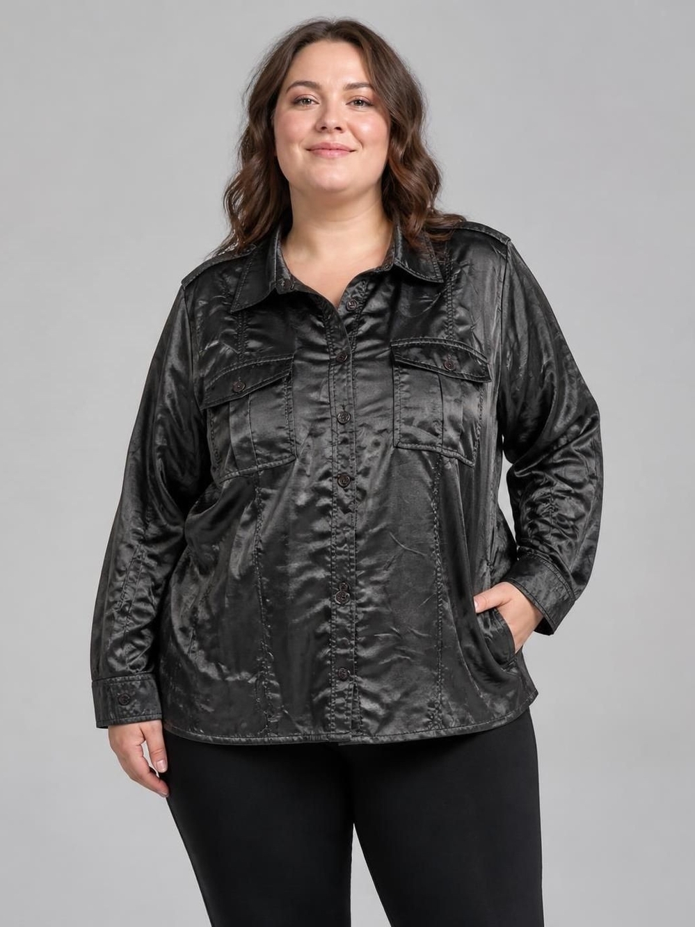 Mileage Black Crinkled Utility Button-Up Shirt/Jacket Size 1X